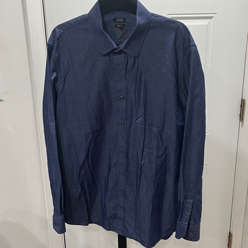 APT9 Navy Blue Button-Up Shirt